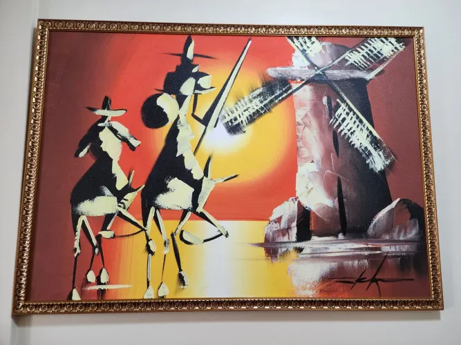 Pintura a oleo retratando Dom Quixote