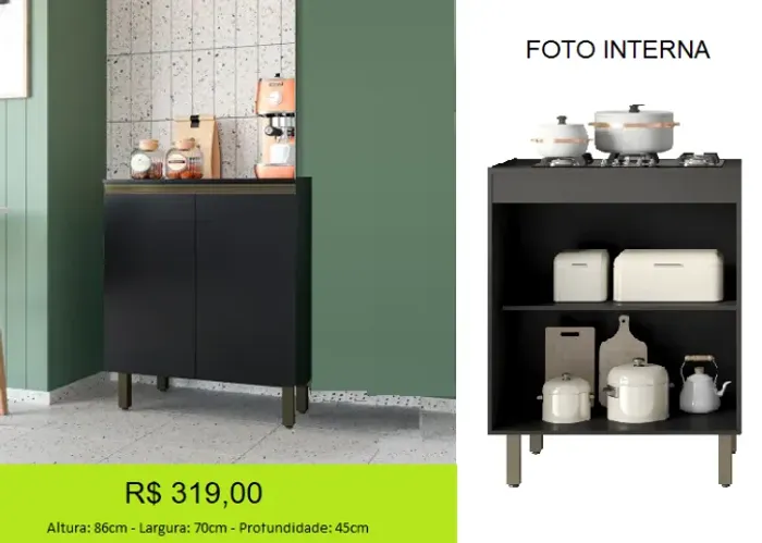 Balcão de 70CM - Tampo firme e com regulagem de altura