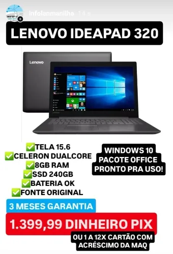 Notebook Lenovo Ideapad Completo + Garantia Loja
