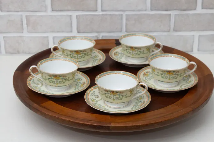 Conjunto 5 xicaras de chá porcelana antiga noritake