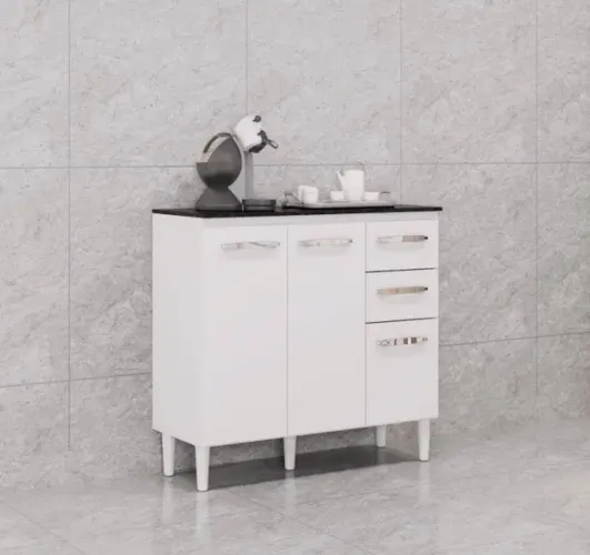 Balcão de Cozinha 3Pts 2Gvs Branco Poquema - Entrega Rápida!  