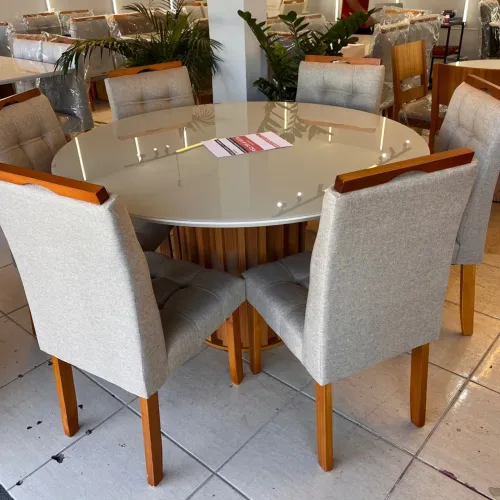 Mesa Redonda Offwhite + 6 cadeiras (NOVO)