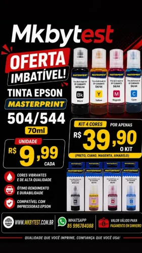 Tinta MASTERPRINT Compatível Epson L3210 L3110 L3150 L3250 L5290 etc. (70ml)