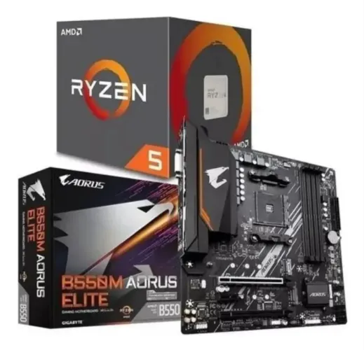 Kit rzen5 5500 placa mãe auros elite b450m memória ram asgard rgb 2x8