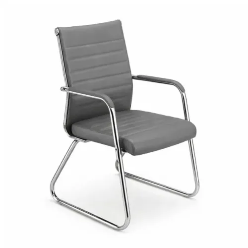 Cadeira Diretor Fixa Em Corino Cinza Base Cromada London Conforto Executivo Premium 32803
