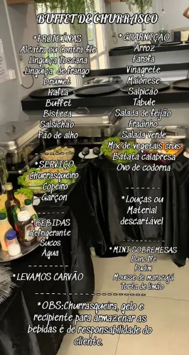 Buffet de churrasco ( casamento,15 anos,corporativo, infantil ,batizado, chá de bebê...)