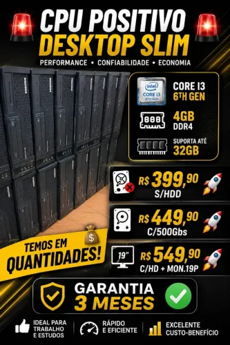 Desktop Positivo DDR4 a Partir de I3 até I7 com Opções de Upgrade e melhora de peformance