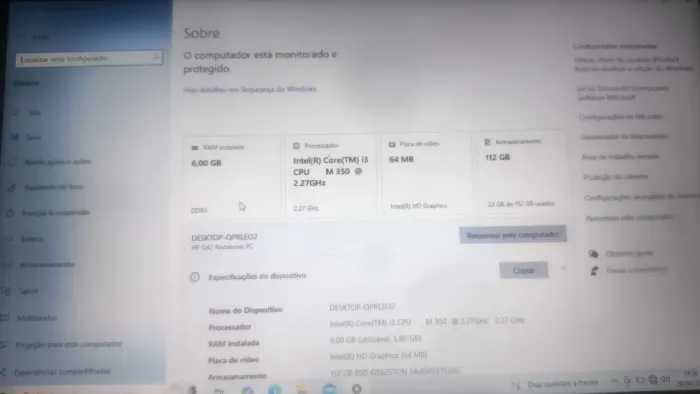 NOTEBOOK HP , I3 1°, 6 DE RAM, SSD 128, FORMATADO