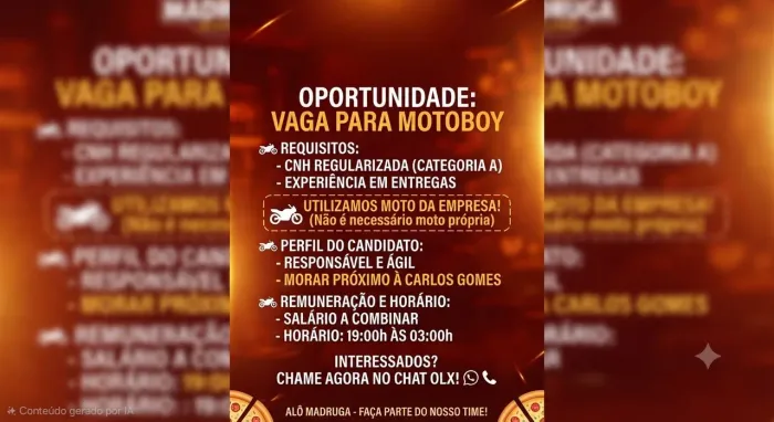 Vaga para Entregador / Motoboy (Alô Madruga)