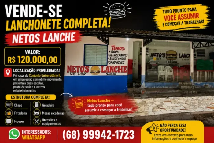VENDE-SE LANCHONETE COMPLETA