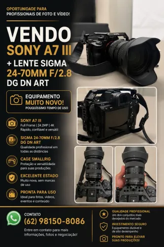 KIT SONY A7 III + LENTE SIGMA 24-70MM F/2.8 DG DN ART