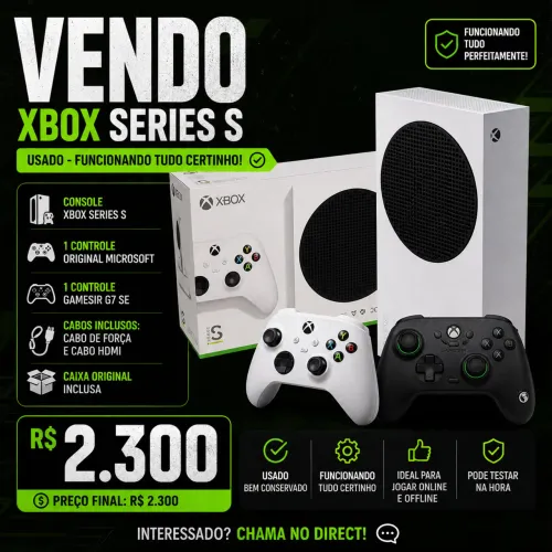 Xbox Series S + 2 Controles | Original + GameSir G7 SE | Parcelo no Cartão