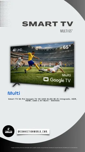 Smart TV 65 Pol Google TV 4K UHD DLED Wi-Fi Integrado, HDR, HDMI, USB e AV Multi - 65KAEG