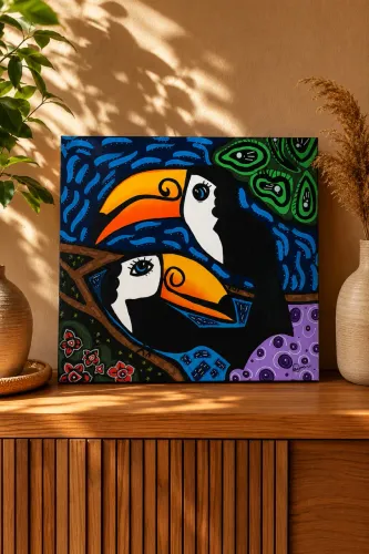 Quadro decorativo Tropical Tucanos colorido 