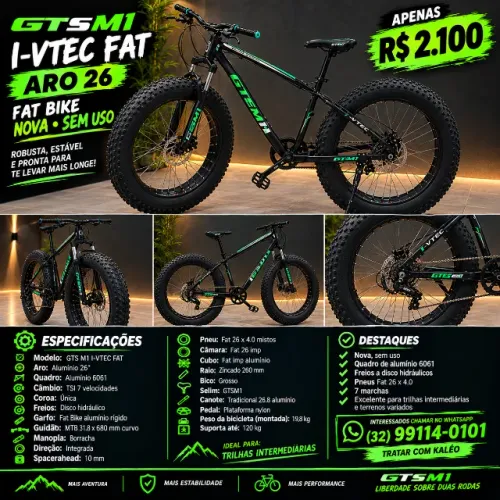 FAT BIKE GTS M1 I-VTEC FAT ARO 26 ? NOVA, SEM USO!