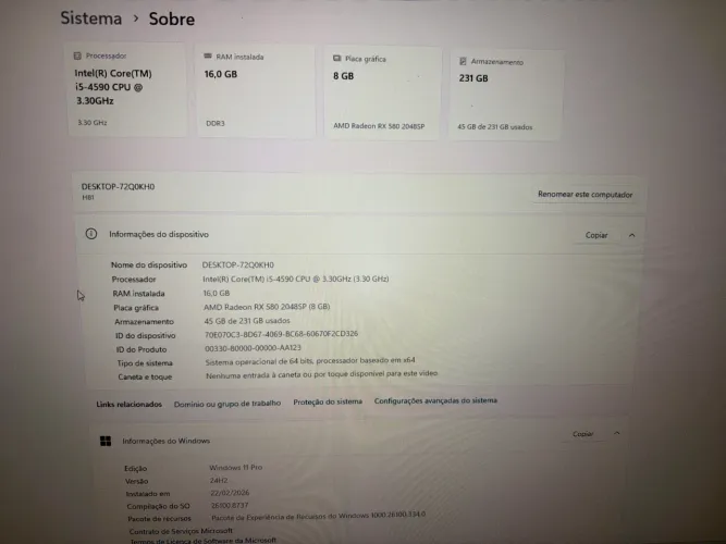 Computador Intel core i5 4 geração + 16 gb memória + placa vídeo amd radeon RX 580