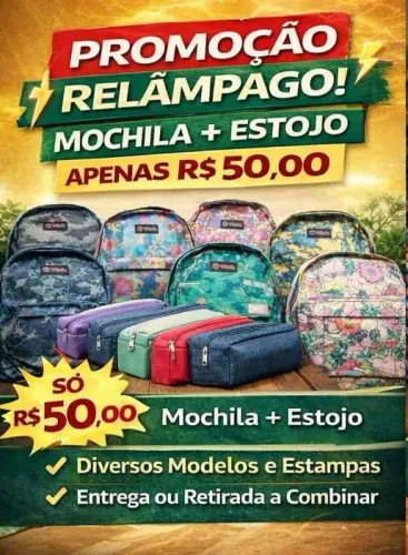 ? PROMOÇÃO RELÂMPAGO! MOCHILA + ESTOJO POR APENAS R$50 ?(Diversas estampas)