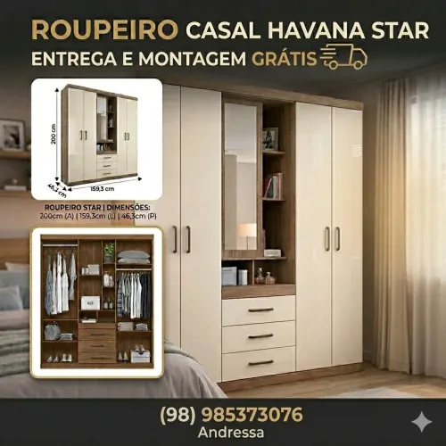 Guarda roupa casal 5 portas com espelho montagem e entrega grátis 