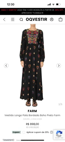 Maravilhoso vestido Farm Boho,bordado no peito.Em excelente estado, usado uma vez. G 