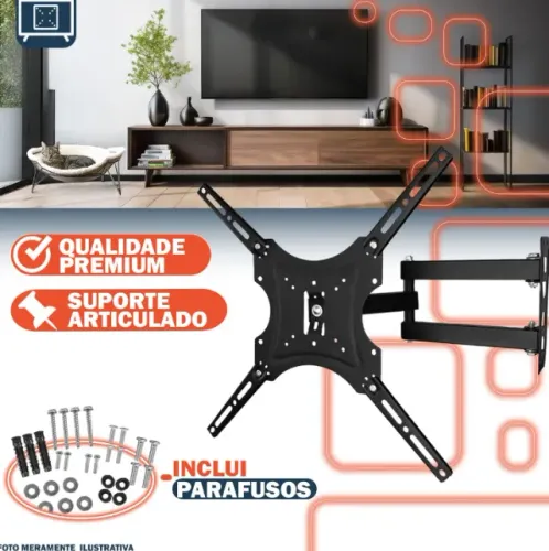 Suporte Articulado Tv Parede 14 A 55 Pol Até 50kg Preto Tv Smart Led