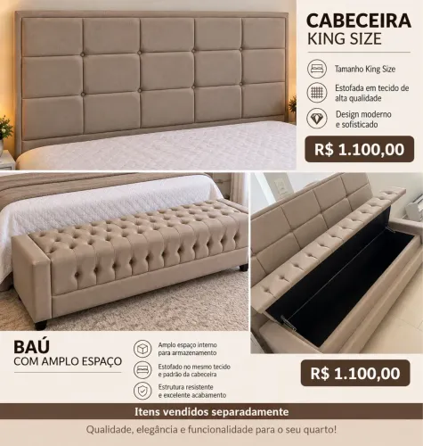 Cabeceira de cama king size e baú estofado seminovos