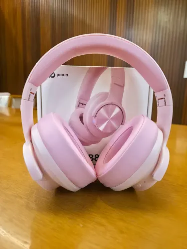 Fone De Ouvido Bluetooth Picun B8 Rosa Bateria 120h Over-Ear Sem Fio Dobrável