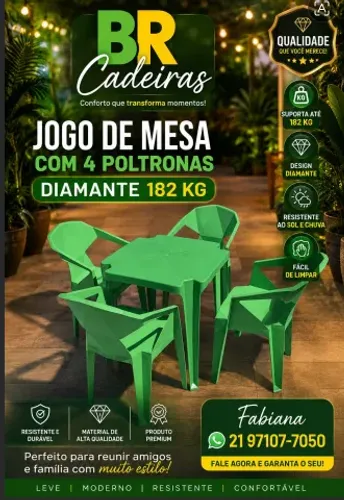 Jogo de mesa com poltronas coloridas