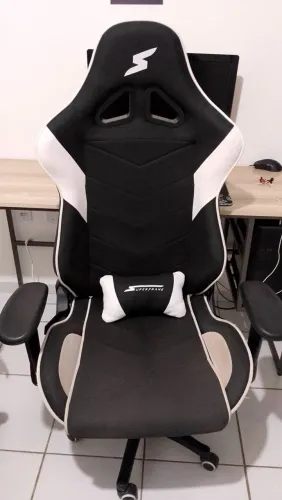 Cadeira Gamer SuperFrame Tecido Preto e Branco (Com detalhe nas rodinhas)