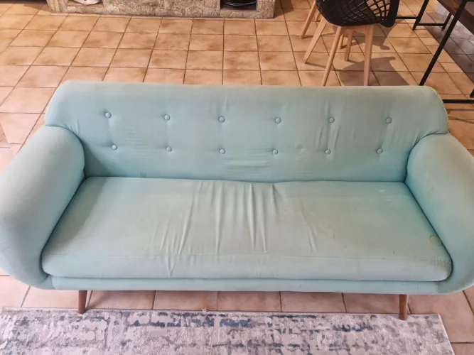 Sofá Retrô 3 Lugares Verde Água - Estilo Premium