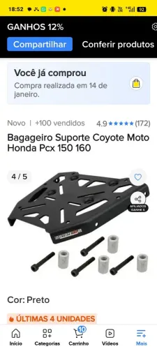 Suporte para baú PCX 