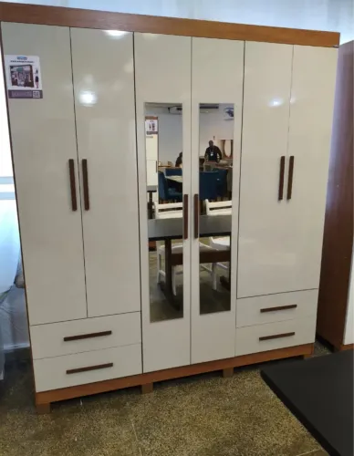 Guarda-Roupa Hércules c/ espelho 6 portas e 4 gavetas 1,77m de Largura Entrega Rápida