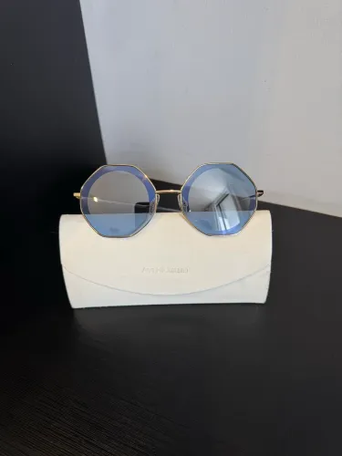 óculos ana hickmann original hexagonal | dourado + lente azul