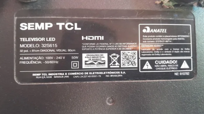 Vendo TV Semp TCL 32 polegadas com defeito no display não sei quanto custa pra arrumar 