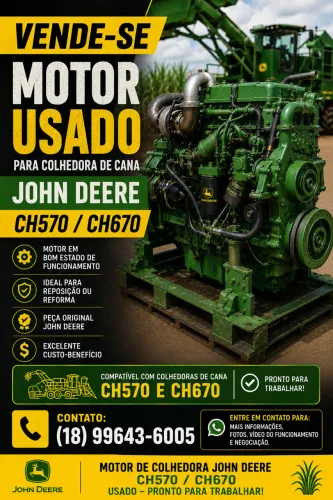 Motor john deere para colhedora CH 570 ou Ch 670
