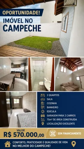 Casa 2 Quartos no Campeche | Garagem para 2 Carros | Área Externa | R$ 570 Mil