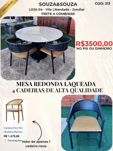Mesa Redonda Laqueada com 4 Cadeiras de Alta Qualidade