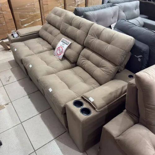 Sofá Cama Retrátil 4 Lugares Bege BARATO