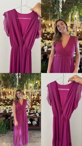 VESTIDO DE FESTA CHIQUE ROSA DA MODA