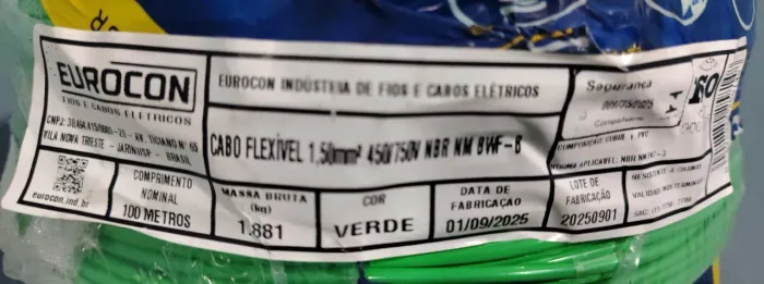 Cabo Flexível 1,5mm 100m 750V NBR NM 247 - 3 NBR NM 280 ABNT