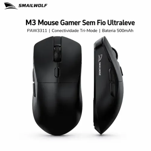 Mouse Gamer Sem Fio SMAILWOLF M3 Pro Bluetooth 2.4GHz USB-C PAW3311 12000 DPI Ultra Leve