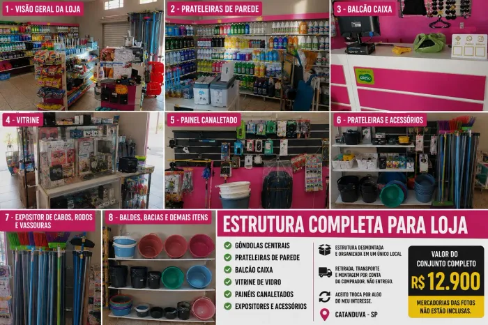 Estrutura Completa para Loja | Gôndolas + Balcões + Prateleiras + Painéis