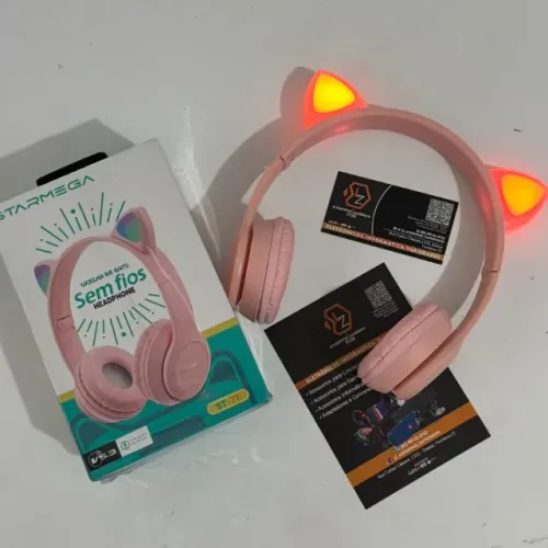 Fone de Ouvido Bluetooth - modelo Gatinho com Luzes Leds