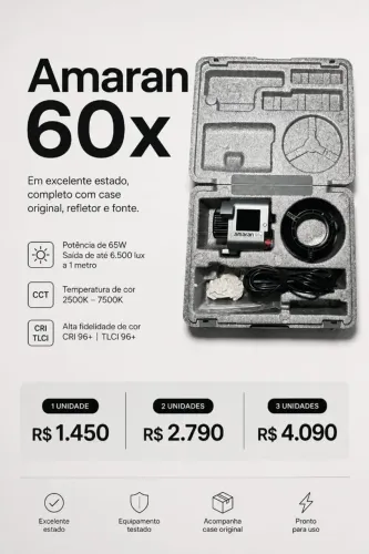 Iluminador LED Vídeo Amaran COB 60x 65W Aputure + Case e Fonte