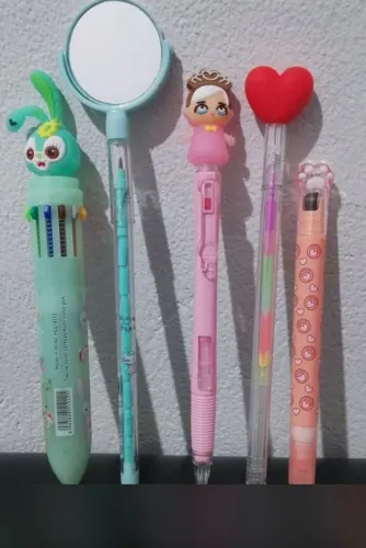 Kit Canetas Fofas Kawaii Papelaria Divertida - 5 Unidades