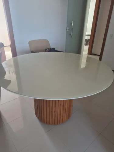 Tampo de Mesa Redondo em Vidro Laqueado Off-White - 1,23 m