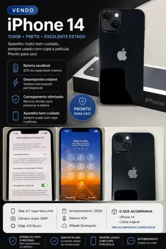 iPhone 14 - 128Gb - Único Dono - Sem o Carregador.