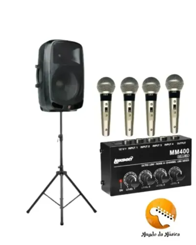 KIT PS1501 STANER C/Mixer De Audio Compacto + 4 Microfones DLS-8
