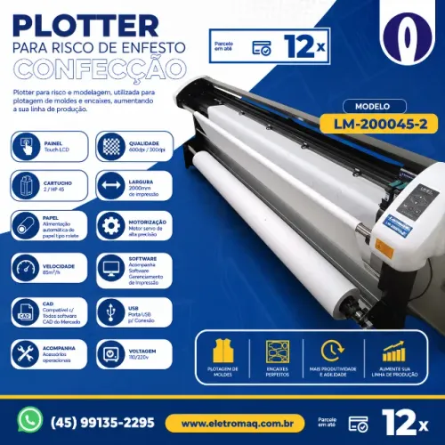 Plotter de Risco Para Confecção 2000mm - Novo