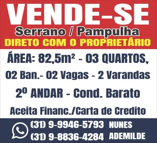 Vende-se Apartamento bairro Serrano/Pampulha