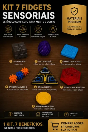 KIT 7 FIDGETS SENSORIAIS TOY - ALÍVIO DO ESTRESSE, FOCO E DIVERSÃO